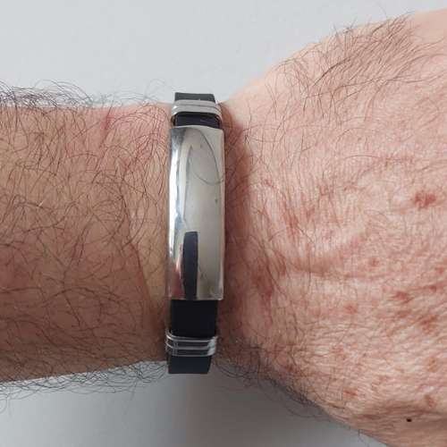 Pulseira Aço Inox e Silicone Placa Lisa