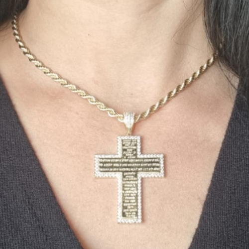 Colar Dourado Cordão Baiano Com Cruz Pai Nosso