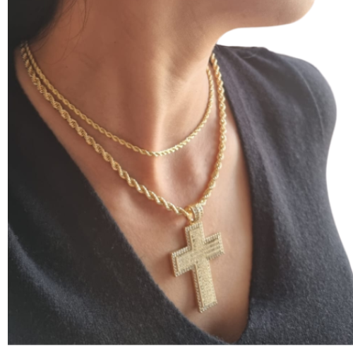 Colar Dourado Cordão Baiano Com Cruz Pai Nosso