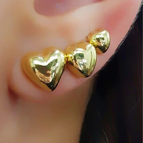 Brinco Dourado Trio Coração