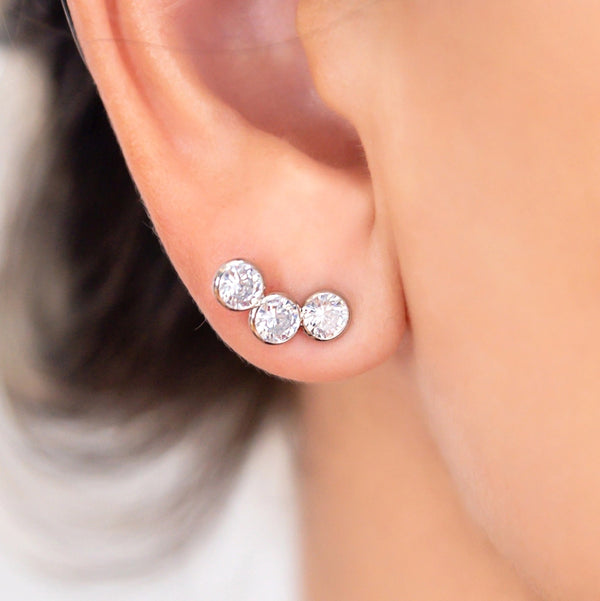 Brinco Aço Inox Ear Cuff 3 Pedras