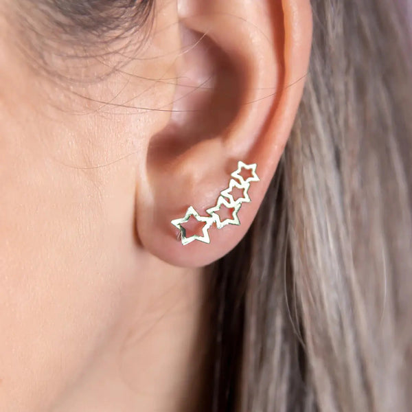 Brinco Aço Inox Ear Cuff 4 Estrelas Vazadas