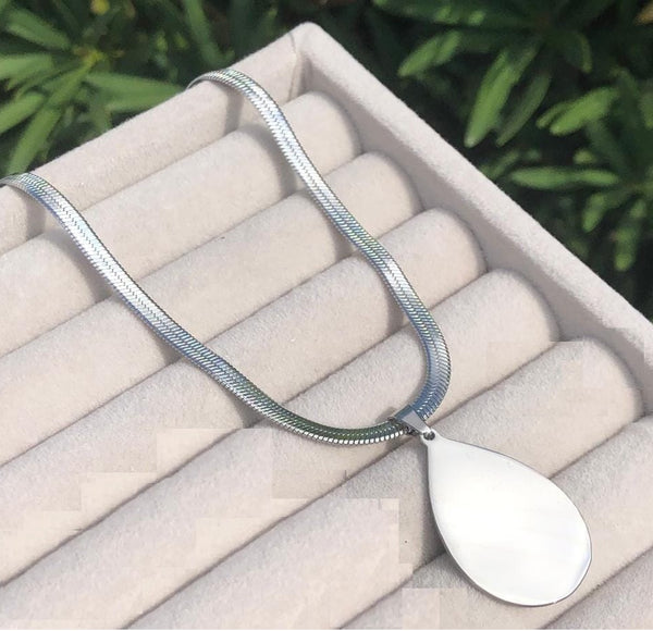Colar Aço Inox Fita 2,5mm  Pingente Gota
