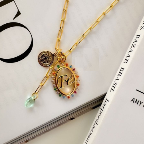 Colar Dourado Corrente Cartier Pingente Fé