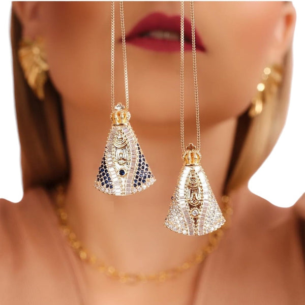 Colar Dourado N Sra Aparecida Dupla Face