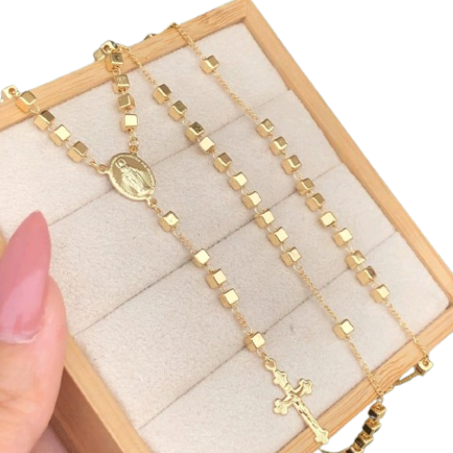 Colar Dourado Terço Nossa Sra Das Graças