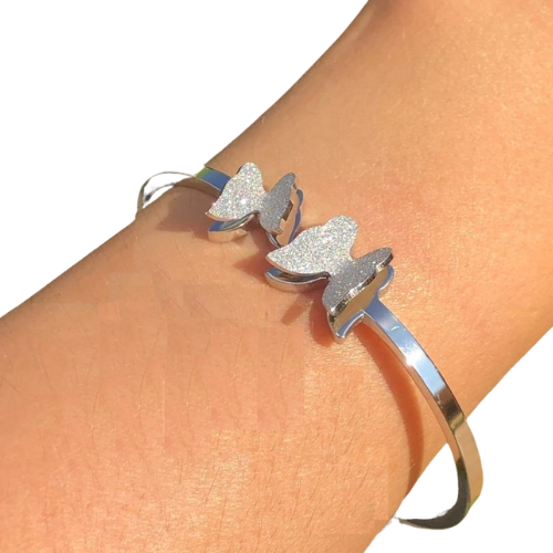 Bracelete Aço Inox Duas Borboletas